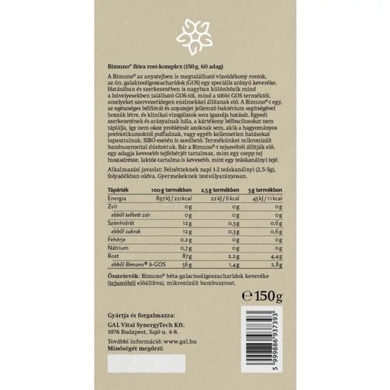 Bimuno® flóra rost-komplex -GAL-Az anyatej támogató ereje felnőtteknek, a jó bélbaktériumokat segíti, a rosszakat visszaszorítja.     Bimuno® flóra rost-komplex (150 g, 60 adag) 