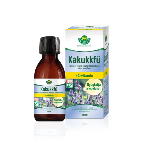 Kakukkfű szirup -Herbária-Kakukkfű folyékony étrend-kiegészítő készítmény málna ízesítéssel 150 ml
